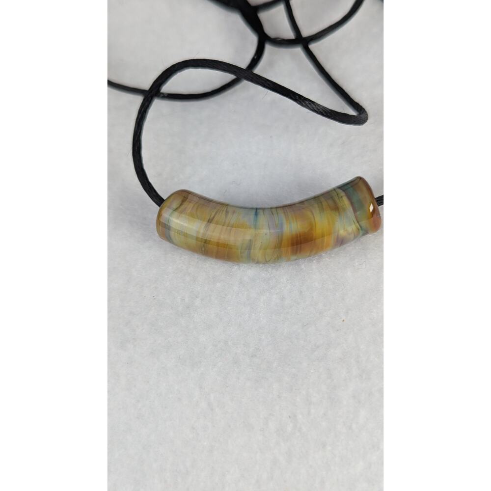 Handmade fused glass bead ond satin rattail 24"cord curved 48mm for 3mm cord